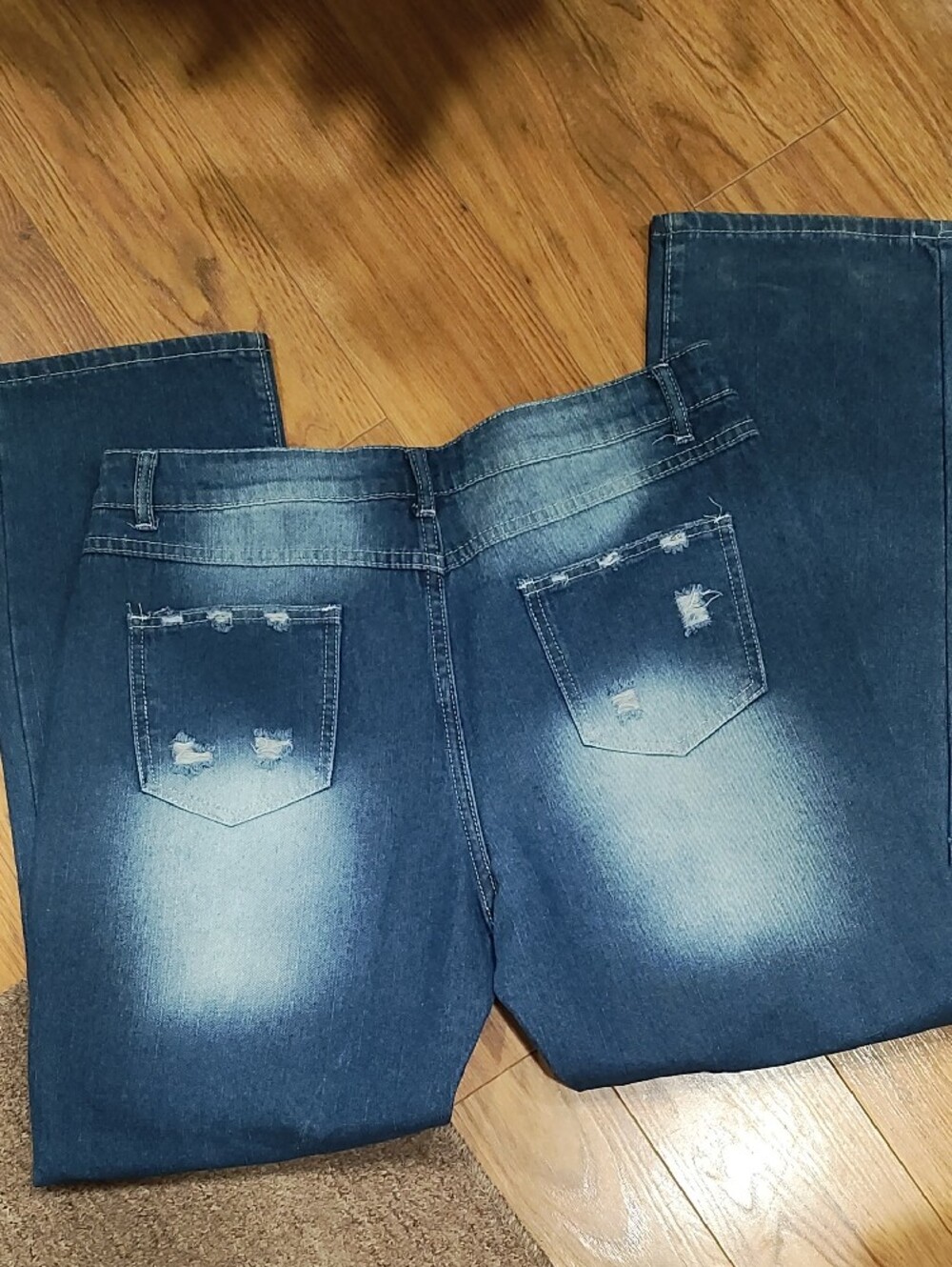 Source Unknown Dark Blue Distressed Boyfriend Jeans with Leopard Inserts - Picture 2 of 7